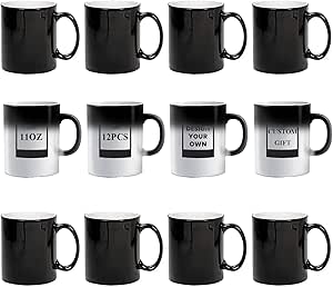 Volcaconiosis Color Changing Coffee Mug, Heat changing coffee mug, Magic Mugs, Heat Sensitive Coffee Mugs, Heat Activated Porcelain Sublimation Color Change Cups for Coffee, Milk, Tea Set of 12