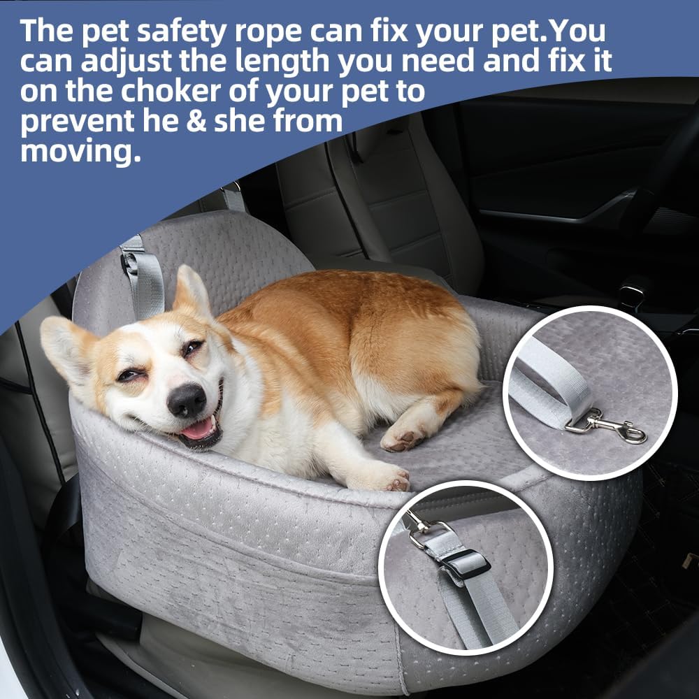 Dog Car Seat for Small/Medium Dog Booster Seat Pet Car Seat Suitable for Front/Rear Cars Dog Bed,Dog Blanket,Anti Slip and Sturdy Dog seat Safe and Comfortable,Fully Detachable and Washable（Grey）
