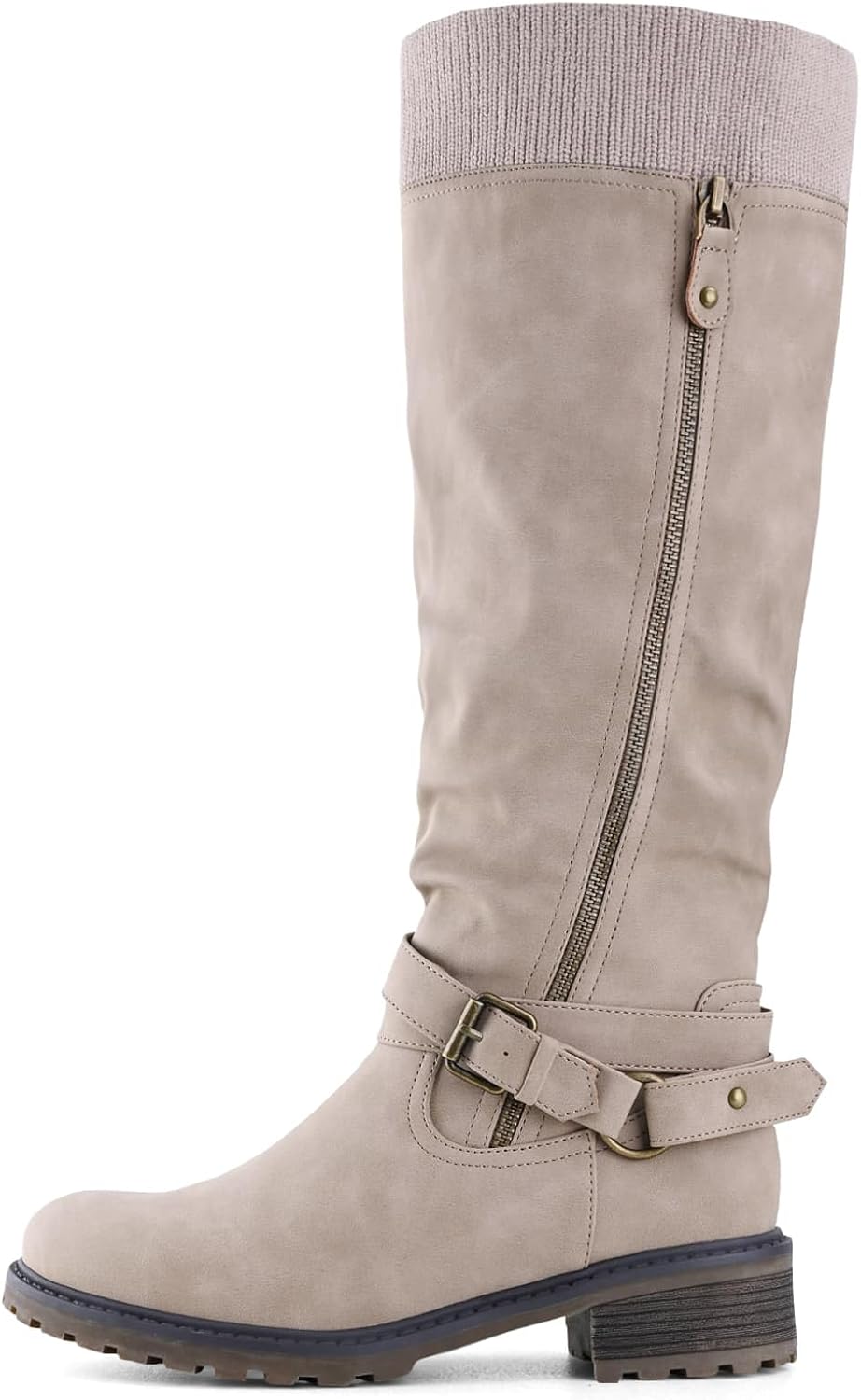 Shoe'N Tale Women's Wide Calf Knee High Boots Stretchy Low Heel Round Toe Winter Boots with Side Zipper - Image 3