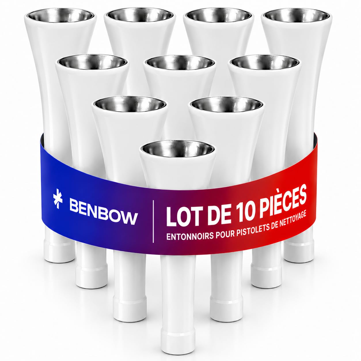 BenBow Lot de 10 entonnoirs de rechange 016 en acier inoxydable pour pistolet de nettoyage à air comprimé - Accessoires à air comprimé - Compatible avec les pistolets Classic