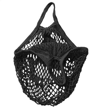 Mesh Bag Organic Cotton String Shopping Tote Net Woven Re-usable Bag Black