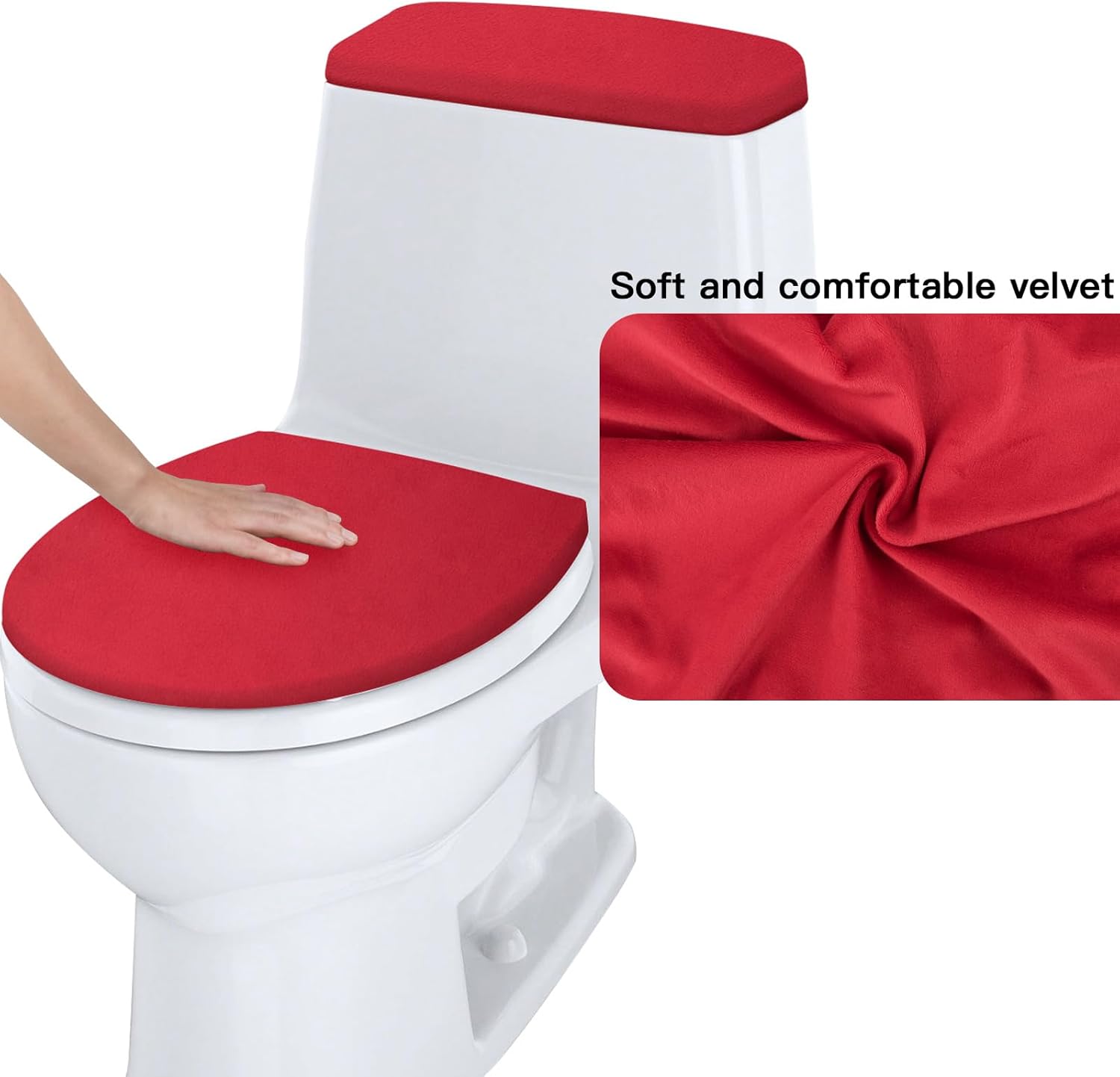 Red Polyester Elastic Bathroom Toilet Lid and Tank Cover Set