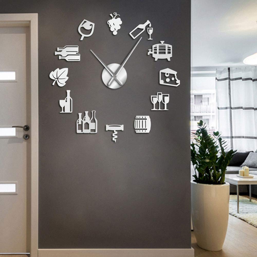 Pegatinas de espejo de pared gigante decorativas en plata para cocina y pub, 37"