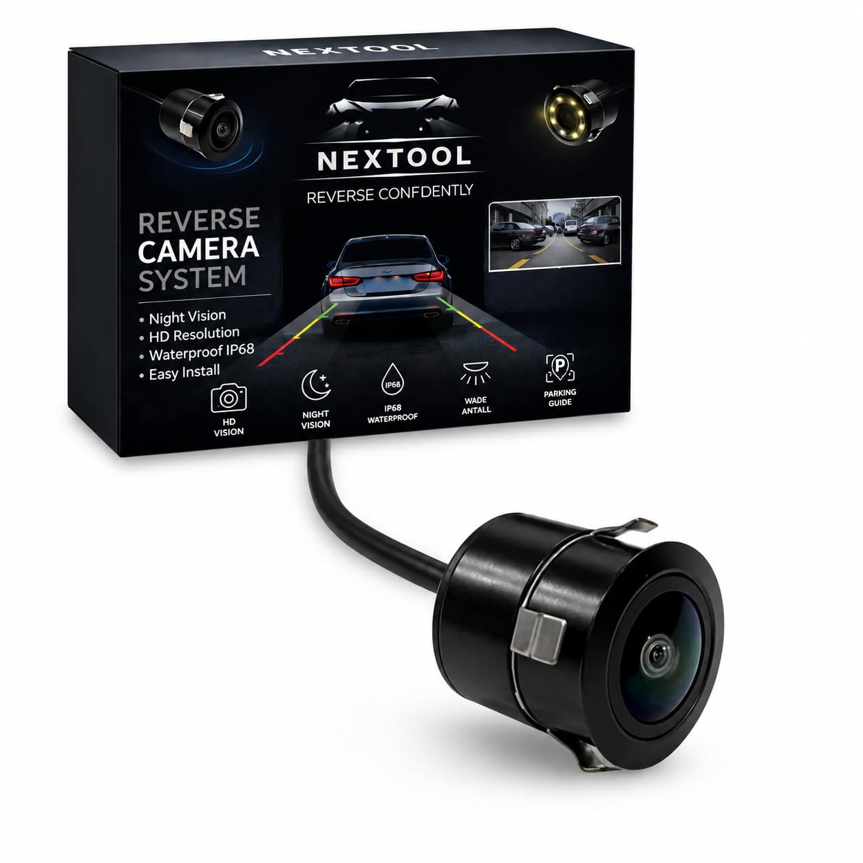 NEXTOOL 1080P HD / 720P Convertible Wire-Cut Reverse Parking Camera for Car | Fisheye Wide Angle Rear View Camera | Waterproof Backup Camera Compatible with Android Stereo, Touchscreen Display-image-43