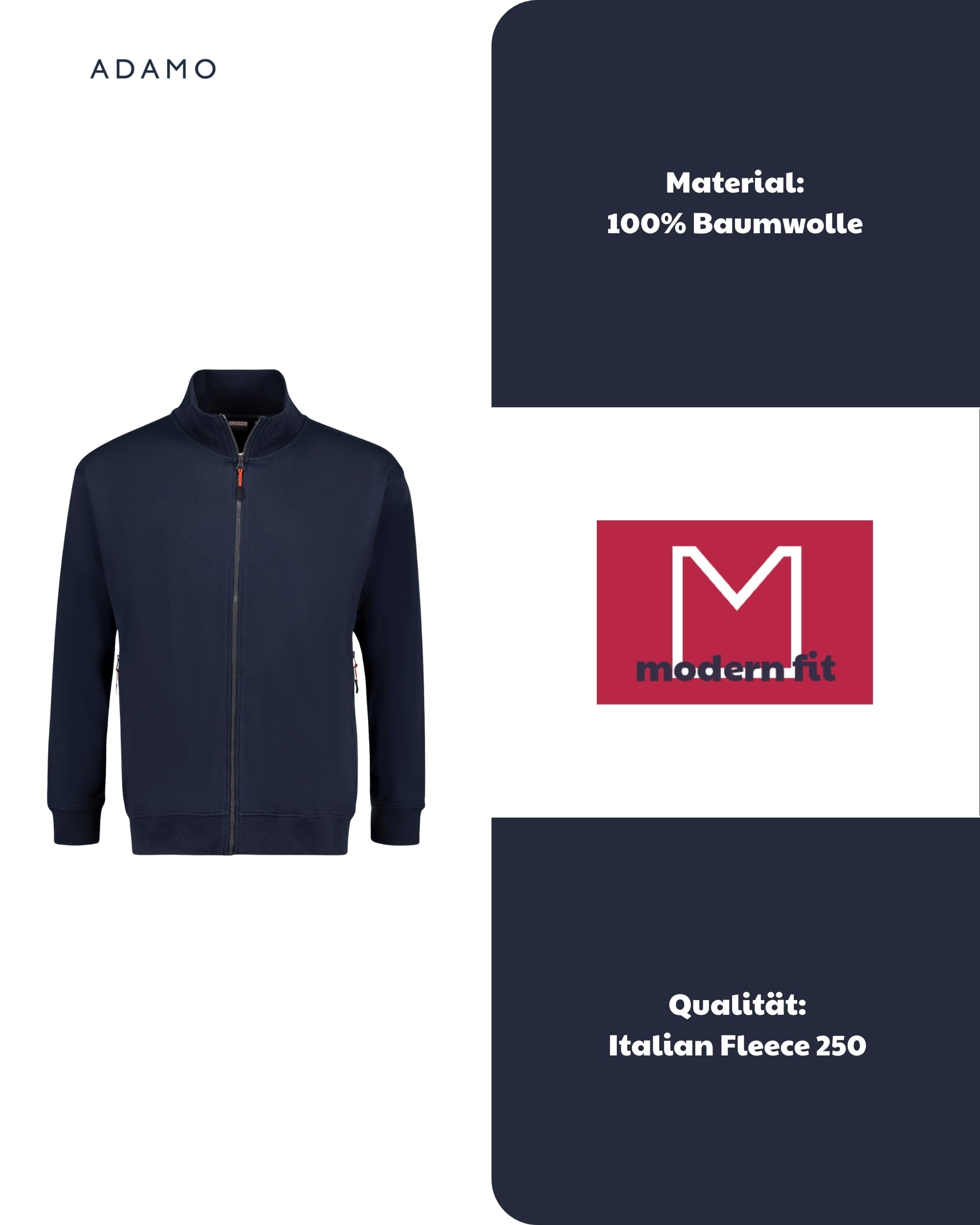 ADAMO Herren Sweatjacke mit Reißverschluss Übergrößen 2XL-14XL