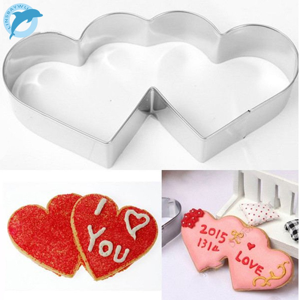 1 piece LINSBAYWU Sweet double heart love cookie cutter cookie DIY tools stainless steel model 2016 New Arrive Fashion