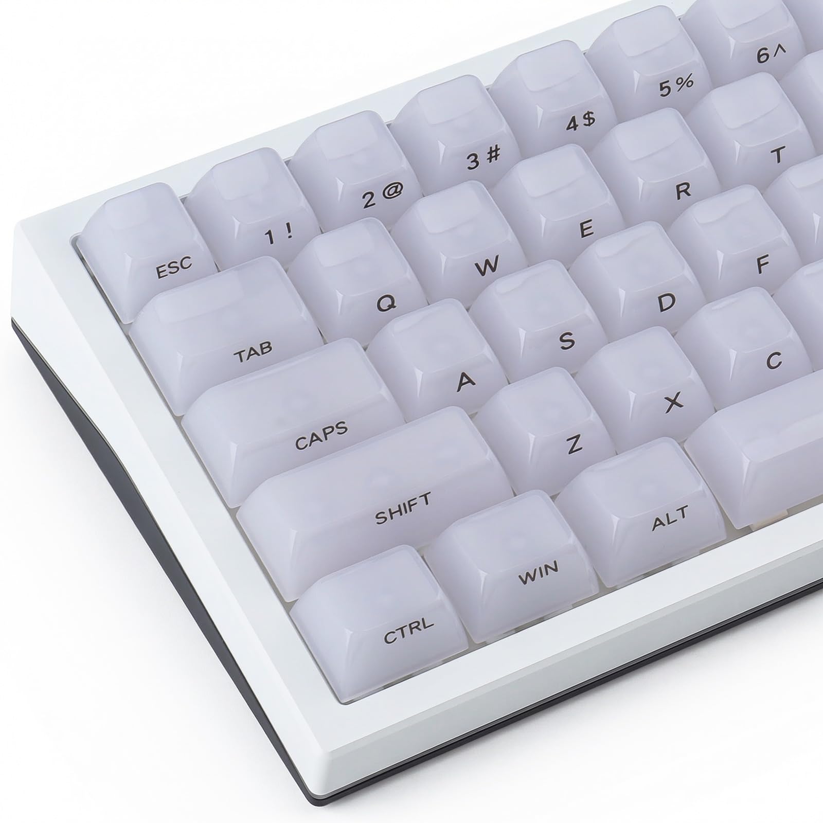 JakeTsai Crystal Jelly White Keycaps, 119 touches PC Keycaps Dye-Sub MDA Translucide Side Printed Custom Keycap for 61/68/84/87/98/100 Cherry Gateron MX Switches Mécaniques Keyboards
