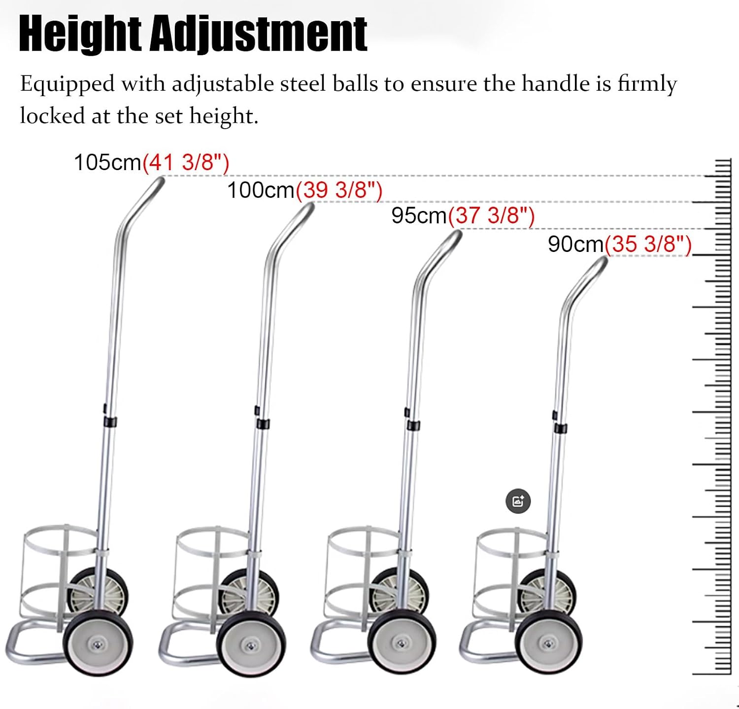 Oxygen Cylinder Rack 2 Wheels Oxygen Storage Rack Cart, Aluminum Alloy Gas Cylinder Holder for Laboratory Home, Adjustable Height Rolling Oxygen Tank Dolly(Diameter 15.8cm(6 1/4"))
