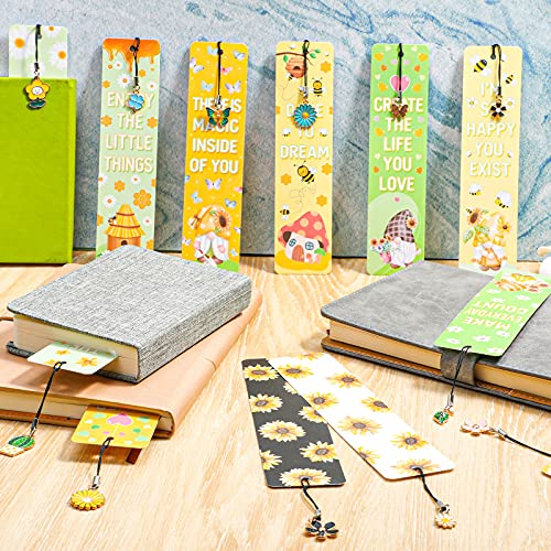12 Pieces Unicorn And Rainbow Theme Bookmarks Sunflower Theme Bookmarks With 12 Pieces Metal Charms, Inspirational Quotes Bookmarker Page Markers 100Th Day Of School Gift For Kid Adult (Sunflower) #TOP6
