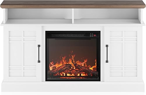 Miniatura 9 de BELLEZE Mueble TV, 48 pulgadas, con chimenea eléctrica funcional de 18 pulgadas, moderno, para TV de máx. 50 pulgadas, estantes abiertos y armarios,