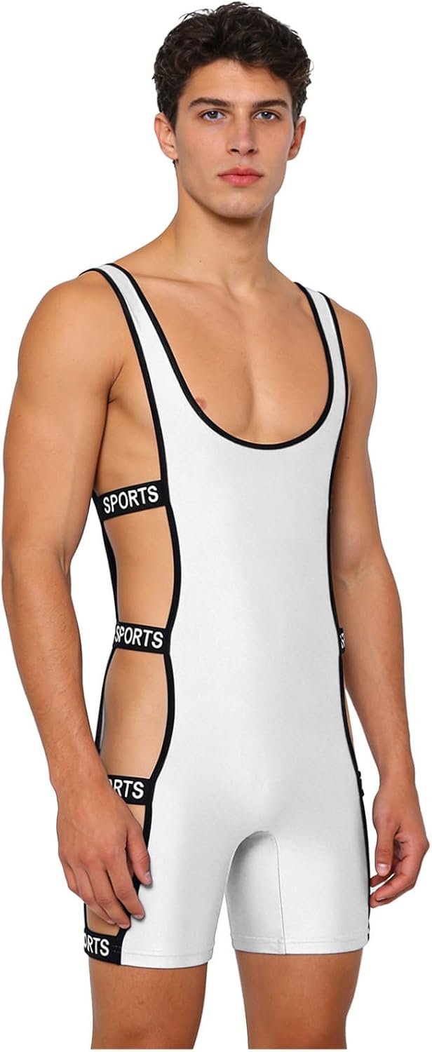 Oyolan Glossy Jumpsuit for Men Active Base Layers Underwear Wrestling Singlet Swimming Costume Gays Romper