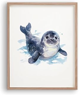 RoyoLam Baby Seal Canvas Wall Art Prints - Unframed 8x10 Inches, Sea Dog Nursery Decor for Kids Room and Playroom