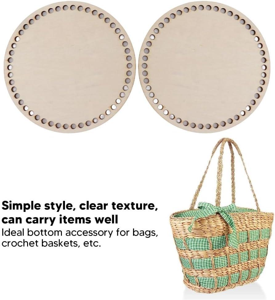 MOPFOL 2Pcs 5.5 Inch Round Shape Wooden Woven Base with Pre-Drilled Holes DIY Crochet Bag Bottom for Handcraft Baskets