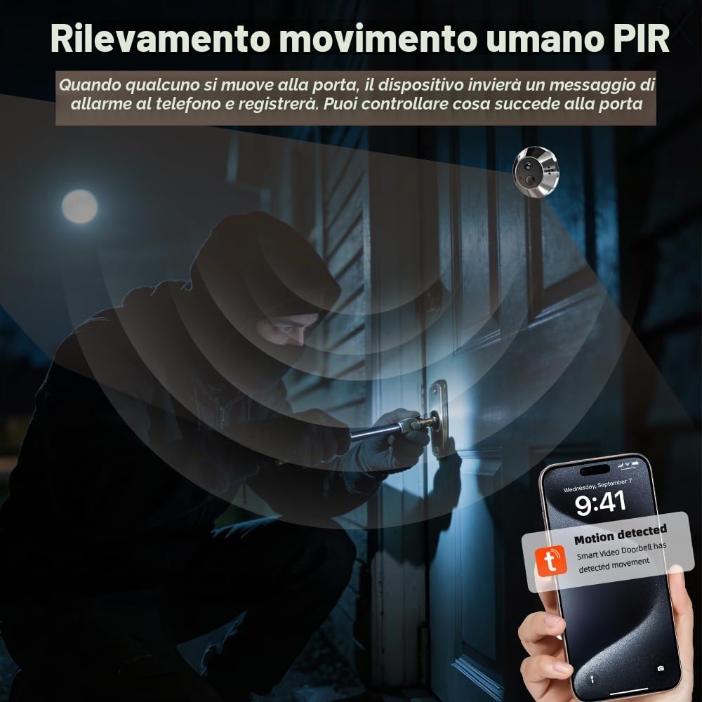 2K Audio Bidirezionale Spioncino Digitale WiFi con Rilevatore di Movimento | Spioncino Senza Fili Videocitofono con Schermo a Colori da 4.3",Porta condominiale Telecamera, 140°Angolo,Visione Notturna
