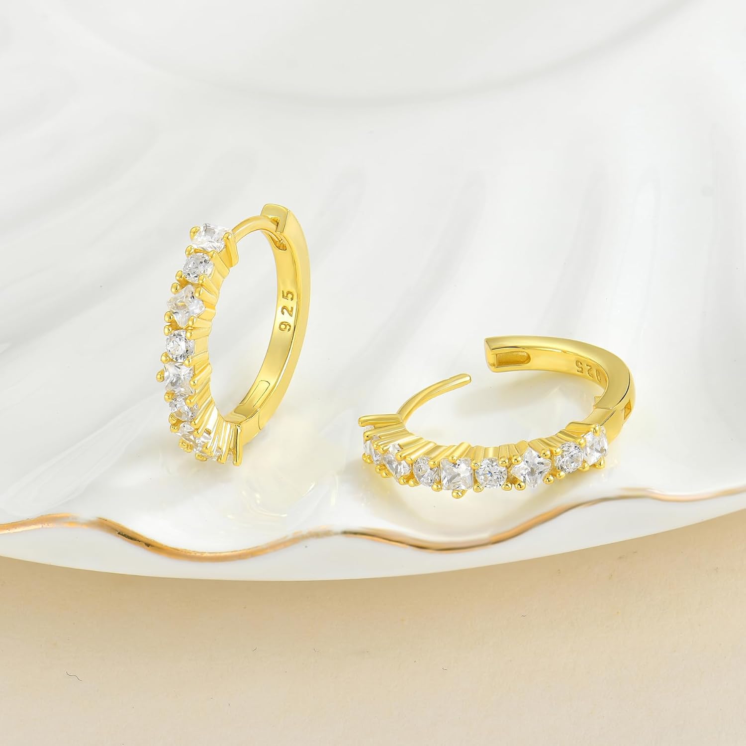 Birthstone Huggie Hoop Earrings for Women 925 Sterling Silver White/Yellow Gold Plated Small Hoop Earrings Everyday Jewelry Gift for Her - Image 3
