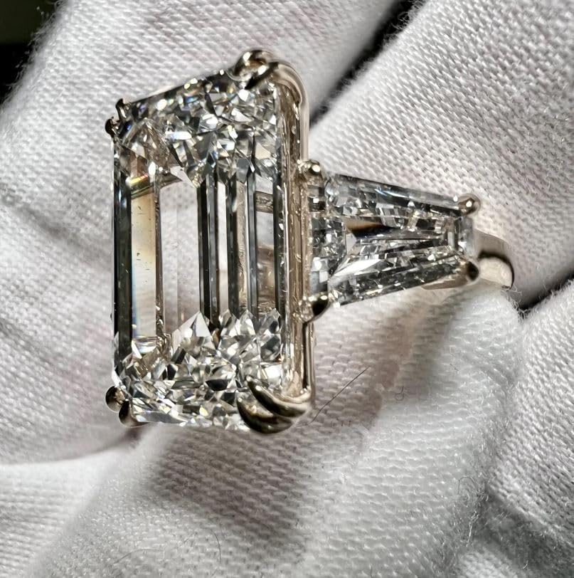 10CT Emerald Cut Diamond Engagement Ring,14K Gold Plated,Big Diamond Ring,Wedding Ring For Women,Gifted For Her,Size 3-14.
