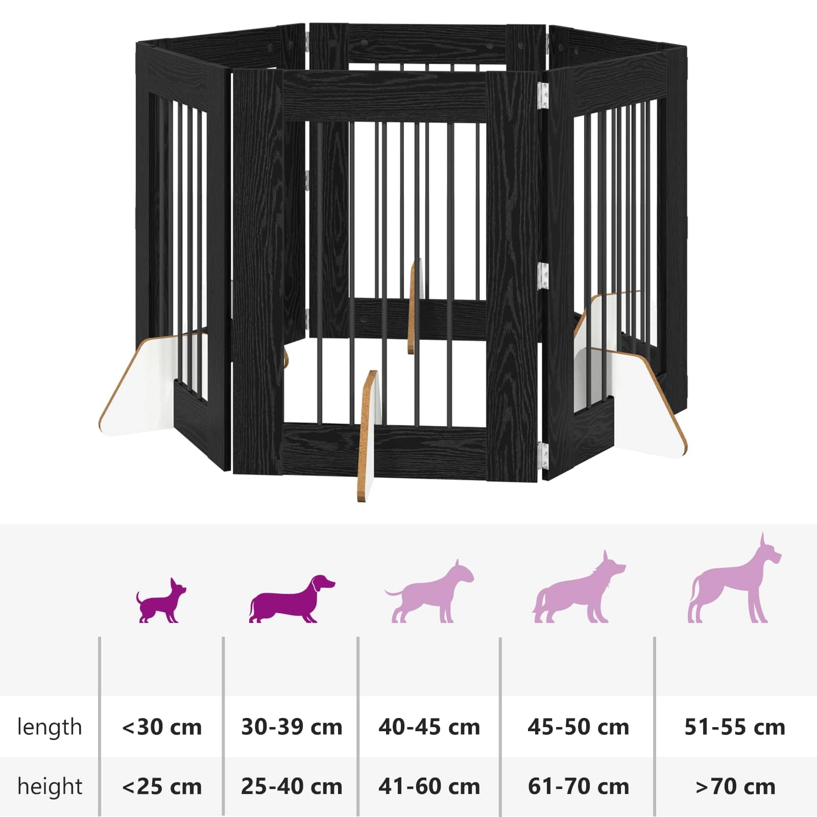 Puerta para perros con soporte, 6 piezas de roble negro, 60 x 80 cm, plegable y portátil, rejilla de metal para perros para interior y exterior, parque seguro, ampliable para cachorros