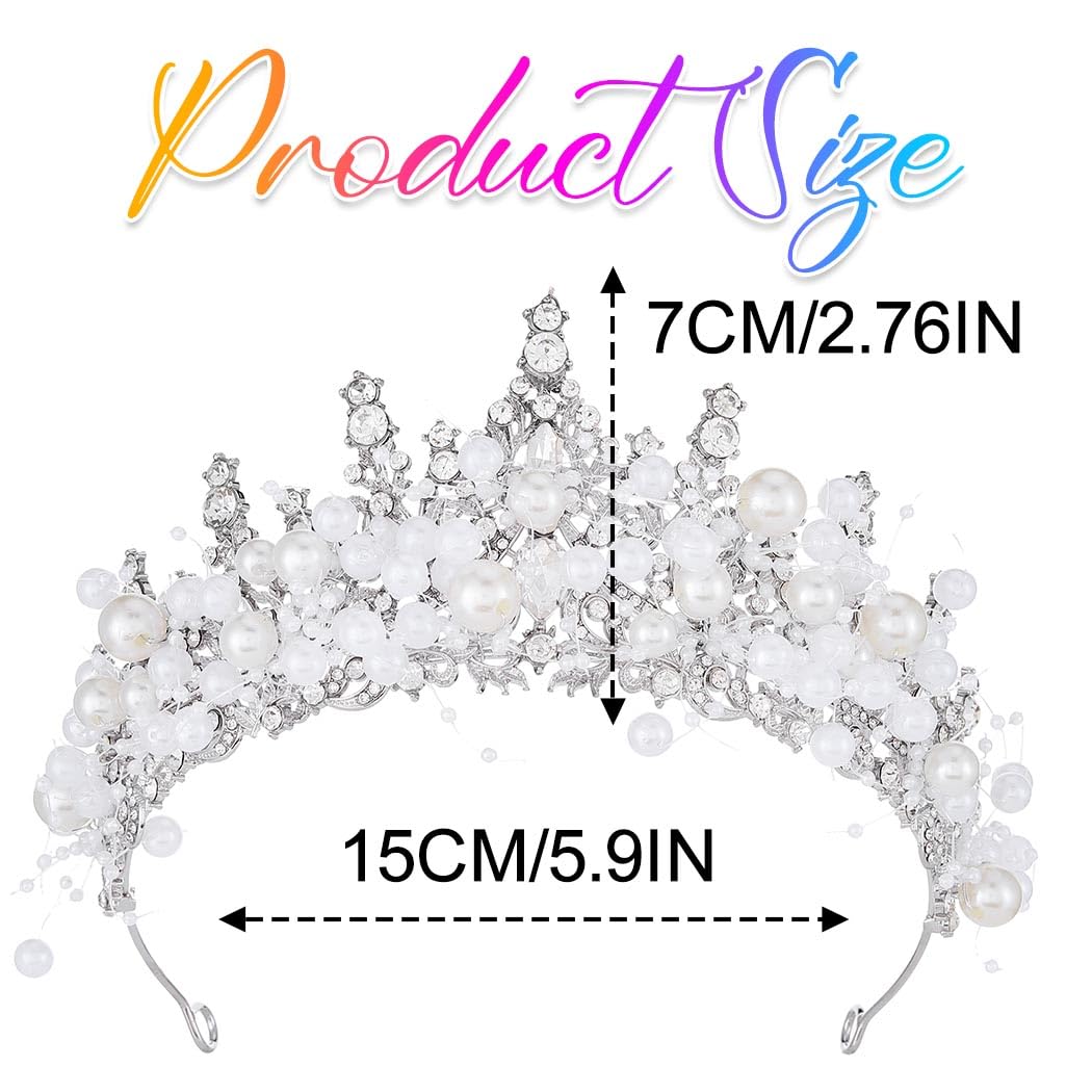 Kilshye Pearl Tiara Silver Wedding Crown Bridal Prom Hair Accessories for Women