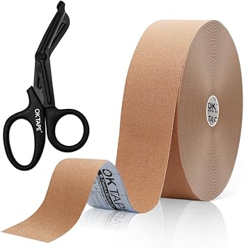 OK TAPE Kinesiology Tape PRO Bulk Beige 1 Rolls + Bandage Scissors 1 Packs