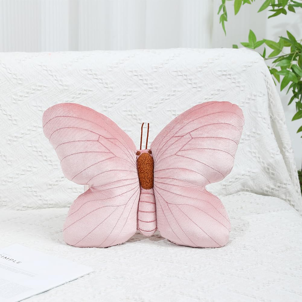 Labauxite Butterfly Shaped Throw Pillow, Soft Butterfly Stuffed Seat Cushion Pad,Plush Pillow Velvet Decorative Animal Pillow for Couch Living Room Bed (All Pink)