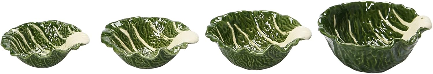 Hand-Painted Cabbage Shaped Stoneware Bowls, Set of 4