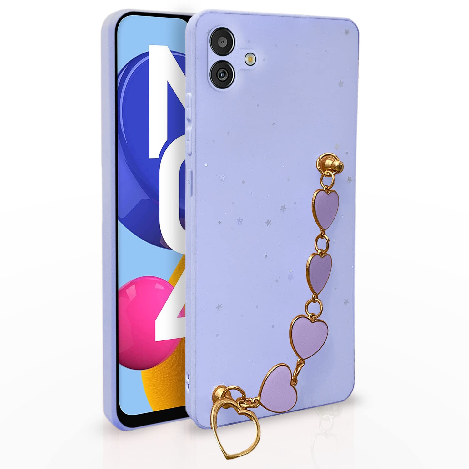 Pikkme Samsung Galaxy M04 / F04 / A04e Back Cover for Girls | Heart Shaped Metal Chain Blocks | Sparkling Soft TPU | Case for Samsung Galaxy M04 / F04 / A04e (Purple) (B0C2VSDD7C) Amazon Price History, Amazon Price Tracker