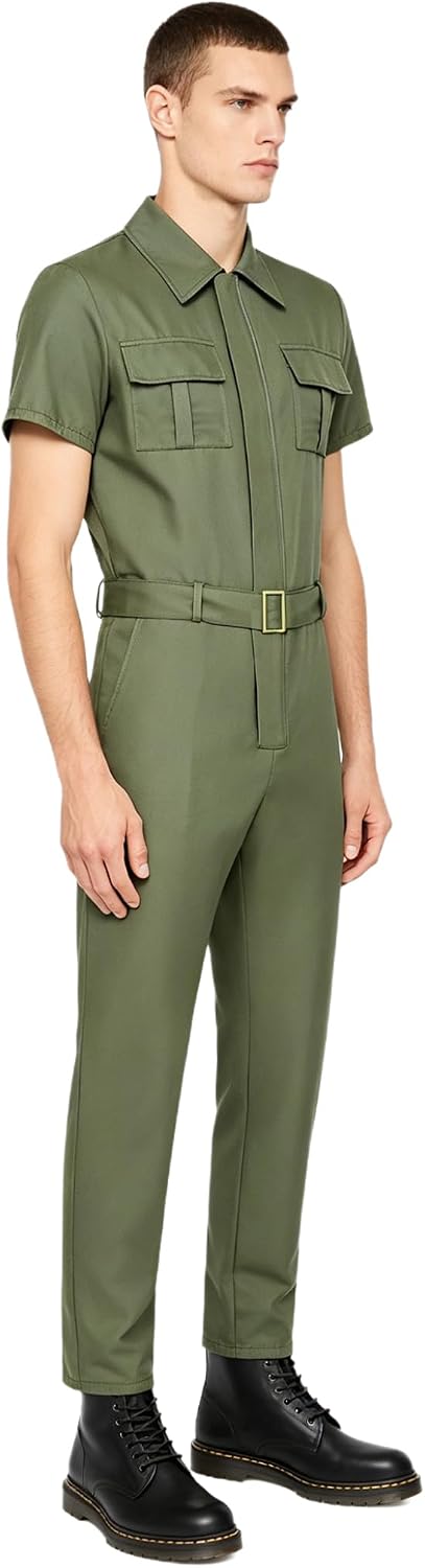 Mens Overalls Work Romper Work Coverall Cargo Jumpsuit | Boiler Suit,One Piece Outfit,Casual Overalls,Multi-pocket,Short Sleeve,One-piece Design,Loose Coverall,One Piece Clothing