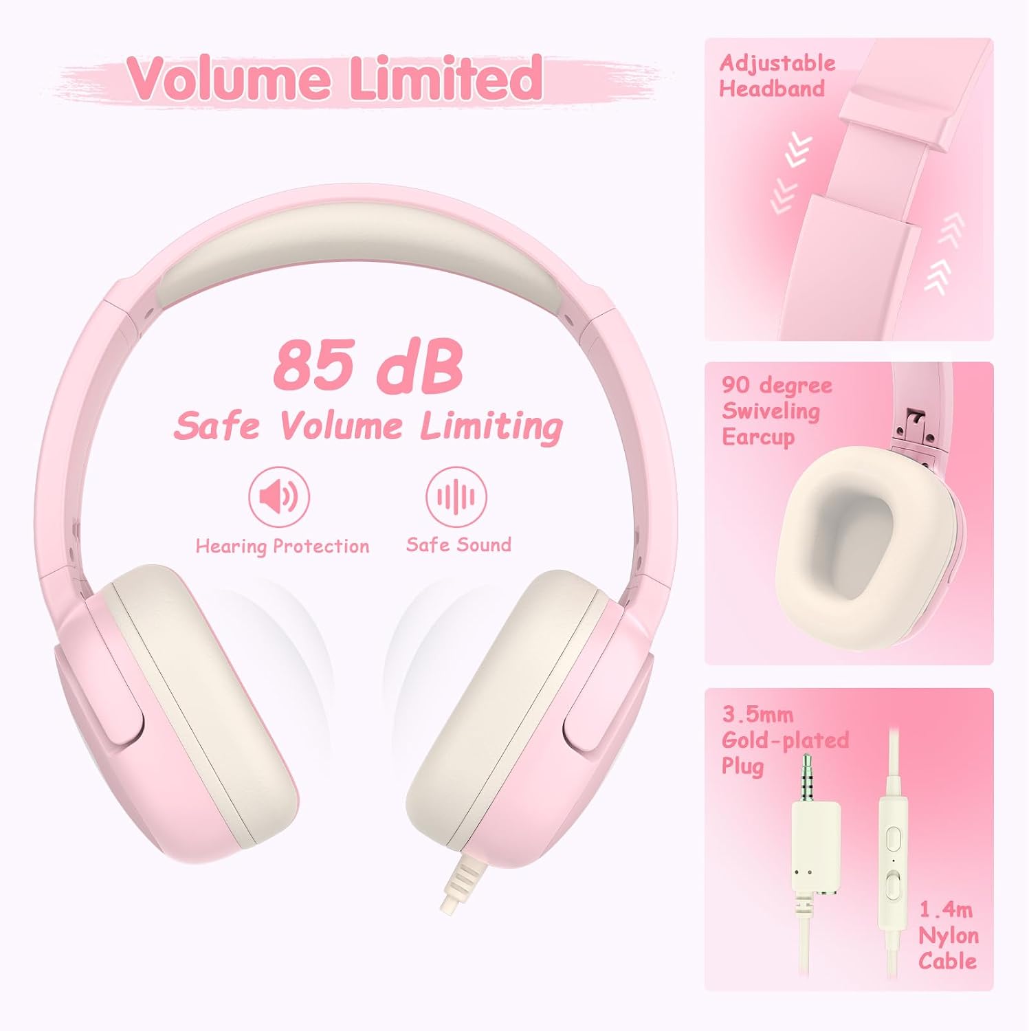 ACESAK Backpack for Girls with Headphones - Girls Backpack with Lunch Box, Pencil Case & Kids Headset - 3.5mm Wired Headphones for School Bookbag Schoolbag Set Back To School Gift (Pink)