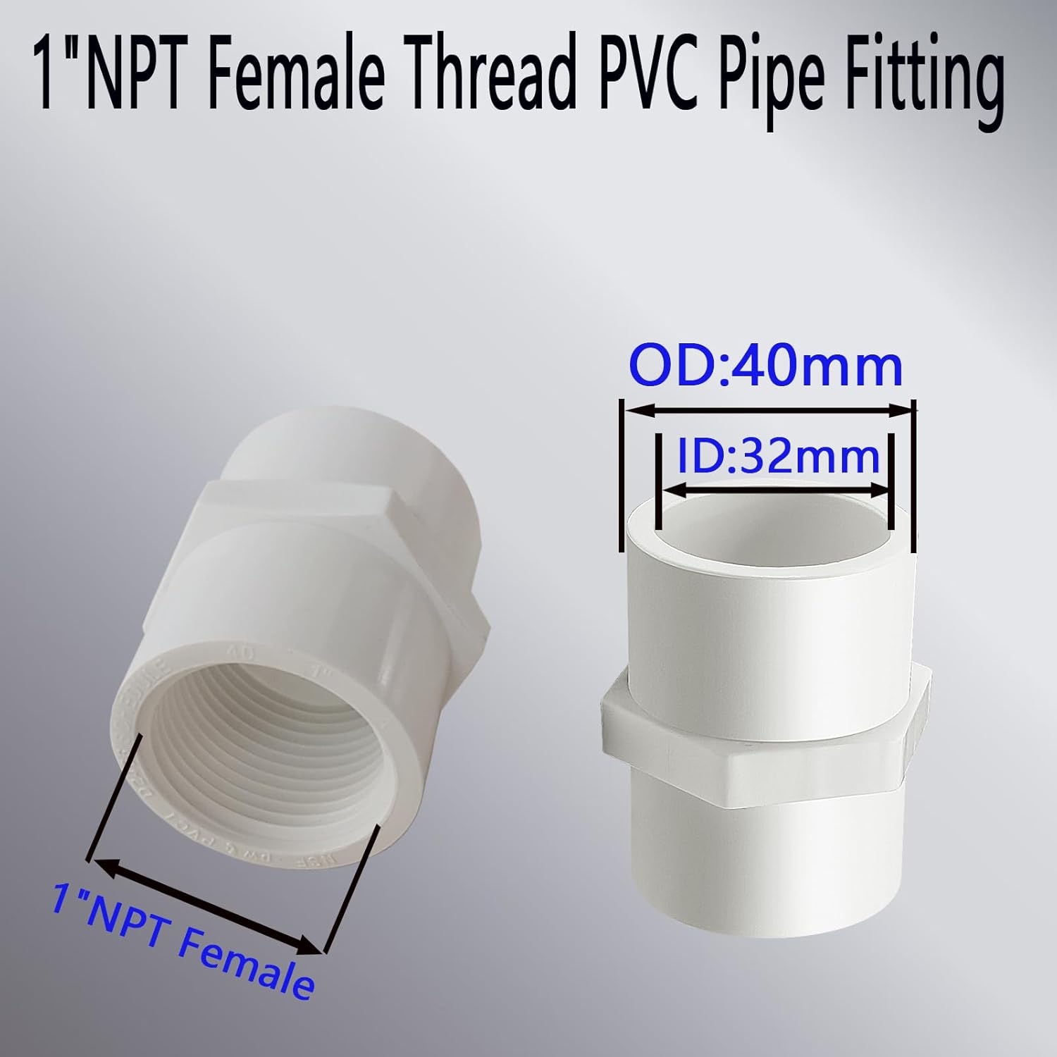 1 inch NPT Female Thread PVC Pipe Fitting Adapter Connector, 10Pcs White PVC Pipe Fitting, Sch40 PVC Slip Coupling, PVC Female Threaded Pipe Coupling, Socket x NPT Female