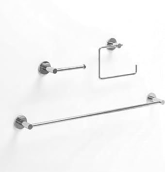 VIGO Cass 3 Pieces Bathroom Hardware Set, 24 inch Towel Bar, Hand Towel Holder, Toilet Paper Holder Wall Mounted, Stainless Steel Bath Accessory Set Chrome Finish