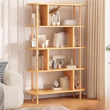 Modern Bookcase, 4 Tier Bookshelf, Wooden Corner Book Shelf, Multifunctional Shelf, Tall Shelves for Living Room, Office, BedroomBeige