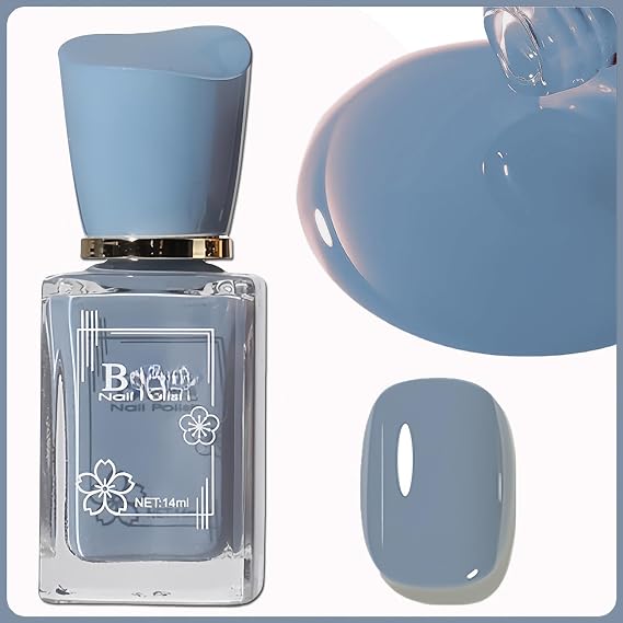 Blue Nail Polish Quick Dry, Vegan Grey Blue Nail Polish, 14ML Light Blue Nail Polish No UV Light Needed, Long Lasting Nail Polish Blue, Blue Fingernail Polish for Girls Women