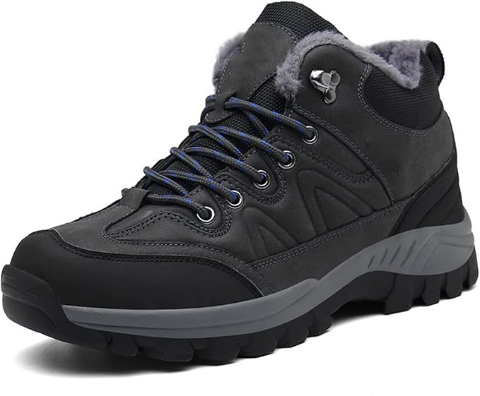 Mens Boots Winter Warm Men's Snow Boots Leather Plush Men's Boots Outdoor Climbing Platform Shoes Work Safety Sneakers (Color : Black fur 11, Size : Size 7-US)