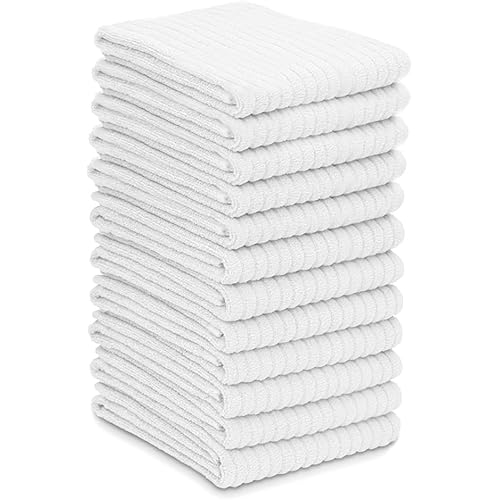 ZUPERIA Bar Mop Kitchen Towels - Pack of 12 (16"x19”) 100% Ring Spun Cotton - Dish Washcloths For Superb Cleaning and Less Lint - Highly Absorbent Dish Cloths and Dish Towels For Everyday use (White)