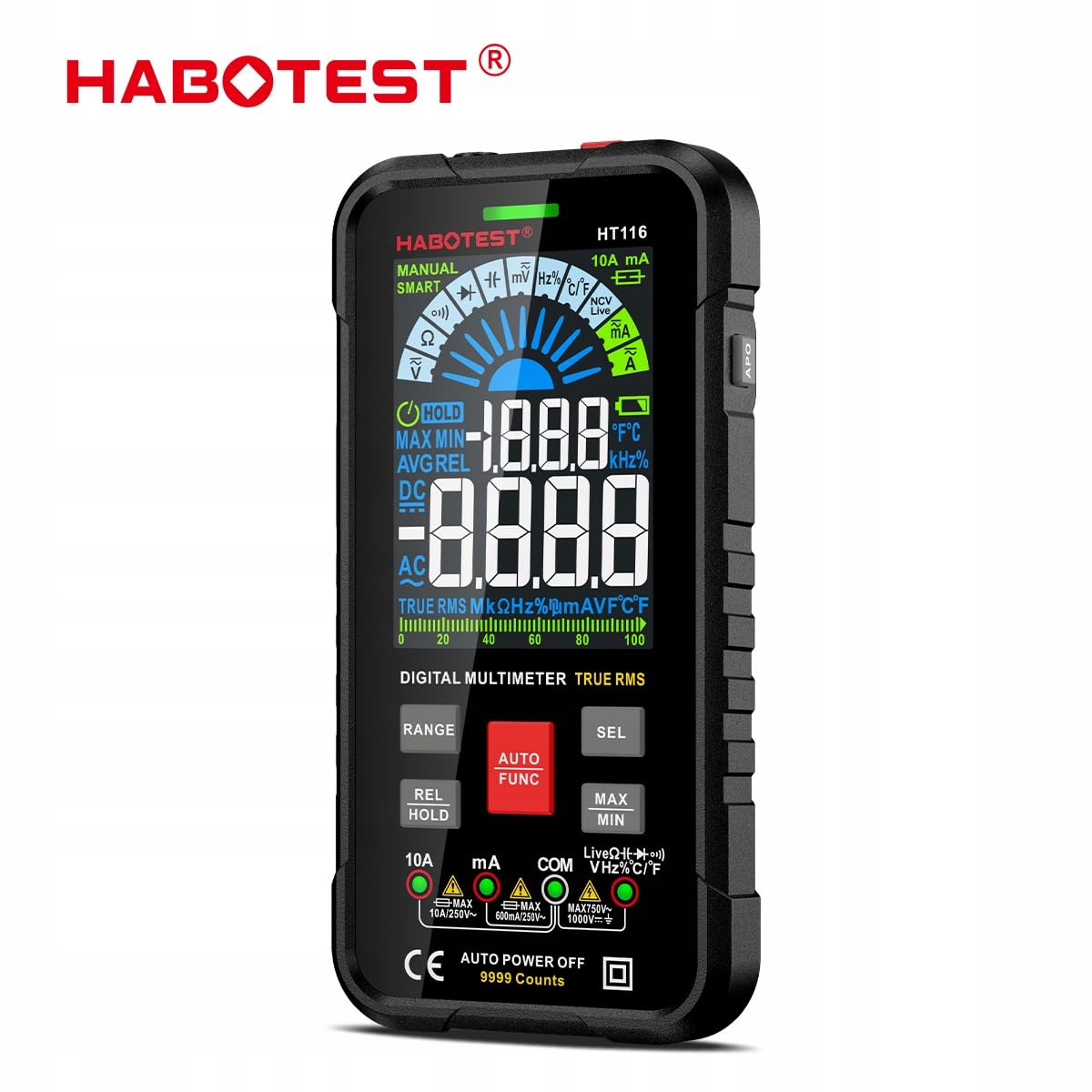 Habotest Multimètre numérique universel True RMS, NCV HT116