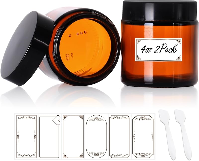 Frascos de vidro âmbar SZUAH com tampas, 120 mL, pacote com 2