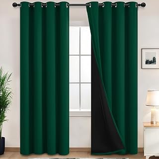 100% Blackout Curtains for Bedroom 84 Inch Length, Emerald Green Total Light Blocking Drapes with Black Backing, Thermal Insulated Solid Grommet Panels for Living Room, 2 Panels, 52Wx84L