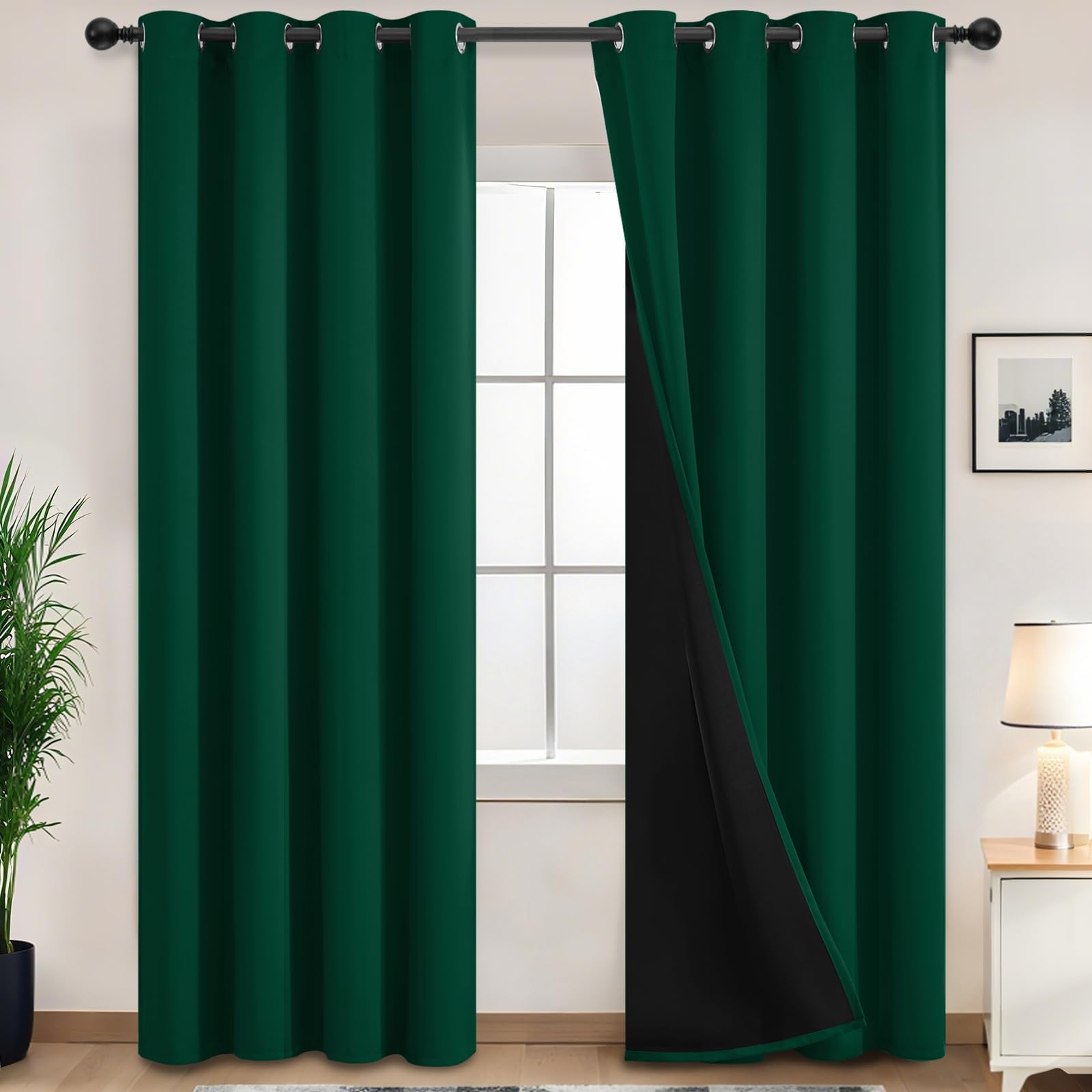 Yakamok 100% Blackout Emerald Green Curtains for Bedroom 84 Inch Length