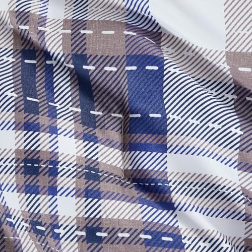 Image of Modern Threads 5-Piece Printed Comforter Set Deagan - Blue & Tan Plaid Bedding with Decorative Pillows & Shams, Soft All Season Bed Set, King