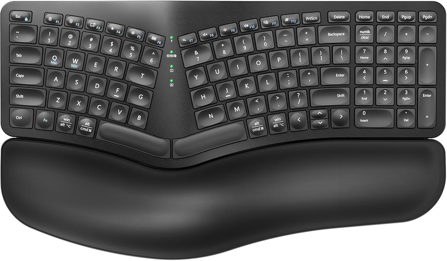 Ergonomic Wireless Keyboard, Wave Keys Bluetooth/2.4G Split Design Ergo Wireless Keyboard with Cushioned Palm Rest, Multi-Device, Rechargeable, for Multi-OS, Windows/Mac/Android
