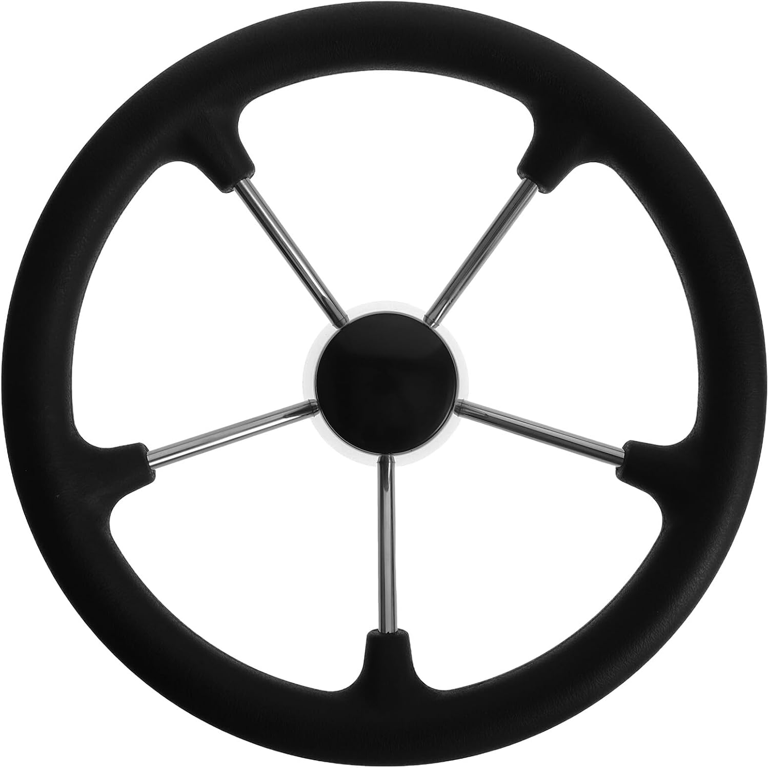 5 Inch Marine Grade Stainless Steel Boat Steering Wheel Metal Pontoon Steering Wheel Yacht Replacement for Bass Boat and Speedboat Use