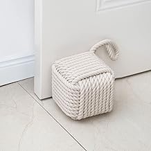Door Stops Handmade Cotton Rope Knot Decorative Nautical Door Stopper Indoor Square Door Stop Weighted Sailor Knot - Beige (5"x5", 4.4lbs)