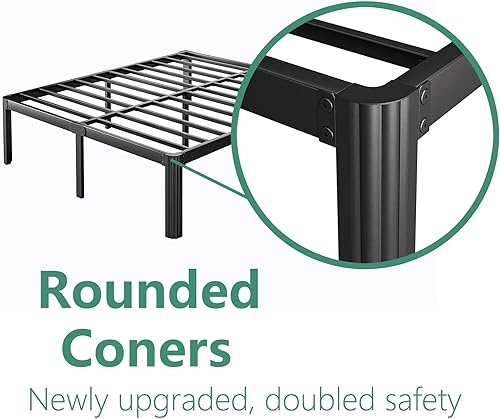 Miniatura 6 de Marco de cama de metal con plataforma alta de 18 pulgadas, tamaño Queen, no necesita somier, fácil montaje, resistente, sin ruido, negro