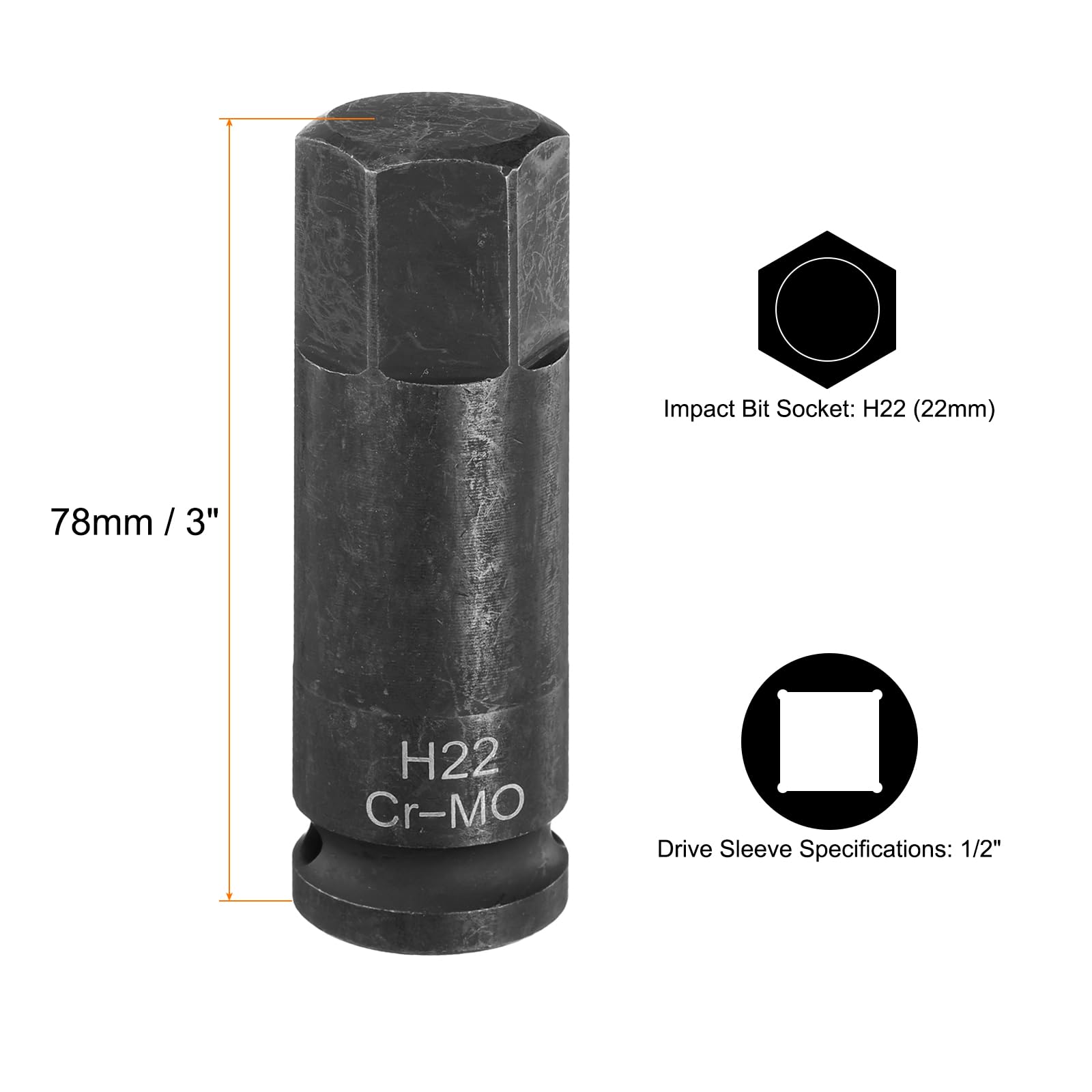 HARFINGTON 2 llaves de impacto hexagonales H22 (22 mm) de 1,27 cm CR-MO de acero hexagonal alargado, adaptador de enchufe para llaves de trinquete eléctricas, tornillos de fijación