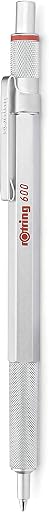 Rotring 600 Ballpoint Pen, Medium Point, Black Ink, Silver Metal Barrel, Refillable, 1 Count
