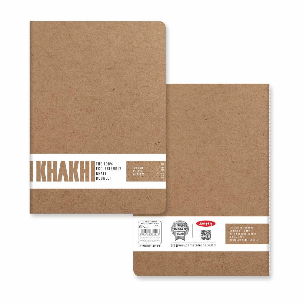 Anupam Khakhi Booklet Sketchbook - 100% Recycled Khaki Toned Dotted Grid Page - Acid Free - 150 GSM - 40 Pages (A5, Pack of 2)-image-8