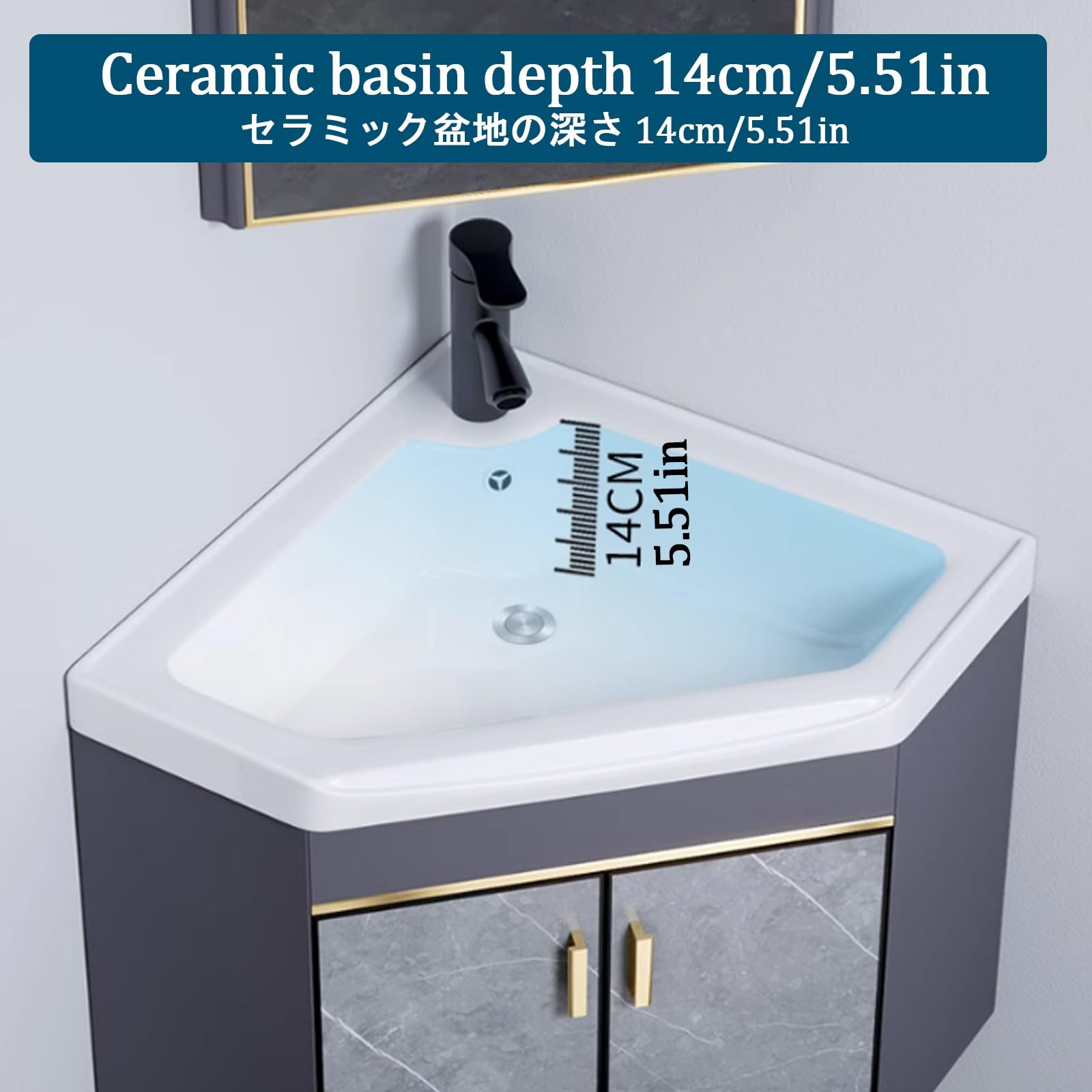 Bagno Lavabo Angolare su Piedistallo Mobile con Rubinetto e Scarico, Specchio e Sospeso per Bagno e Lavanderia