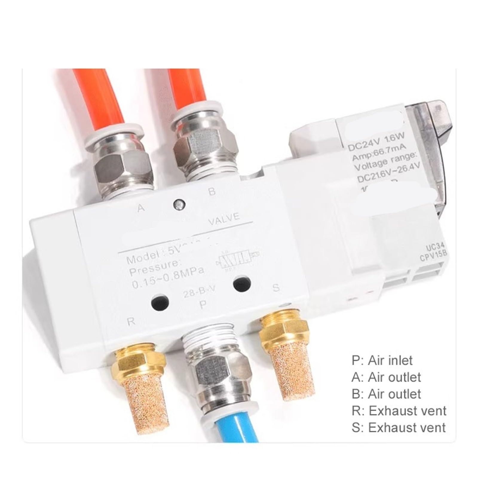 5V110 Pneumatisches Einzelmagnetventil, 5/2 Wege M5 1/8" PT pneumatisches Wegeventil for die industrielle Automatisierung(5V110-M5 050,AC24V)
