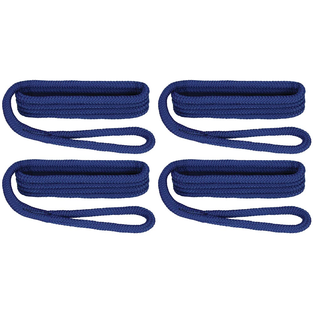 Extreme Max 3006.3386 BoatTector Premium Double Braid Nylon Fender Line Value 4-Pack - 3/8" x 6', Royal Blue