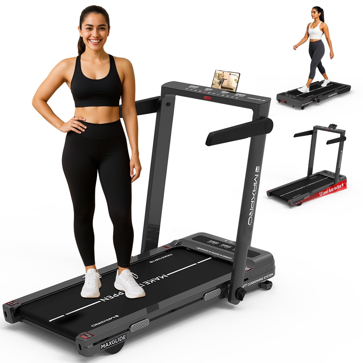 MAXPRO Glide 4.5HP Peak Motor 3 in 1 Foldable Treadmill with Remote Control,12% Auto Incline,Max.Speed 14km/hr, Max User Weight 120kgs,Walking Pad Under Desk Treadmill for Home,Dual Display(PTM200I)-image-13